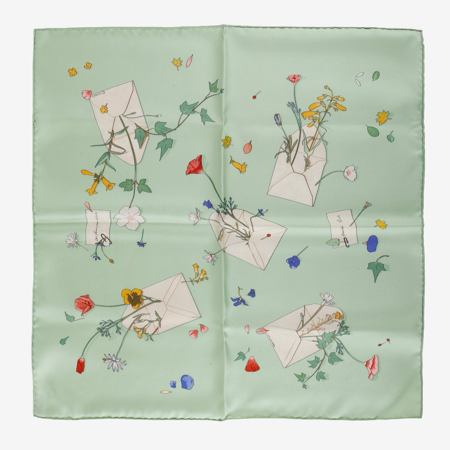 Silk Love Letters Scarf, Mint Green
