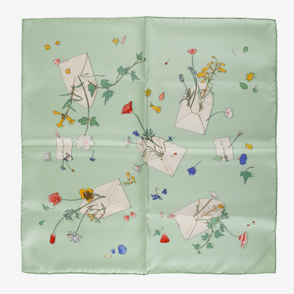 Silk Love Letters Scarf, Mint Green