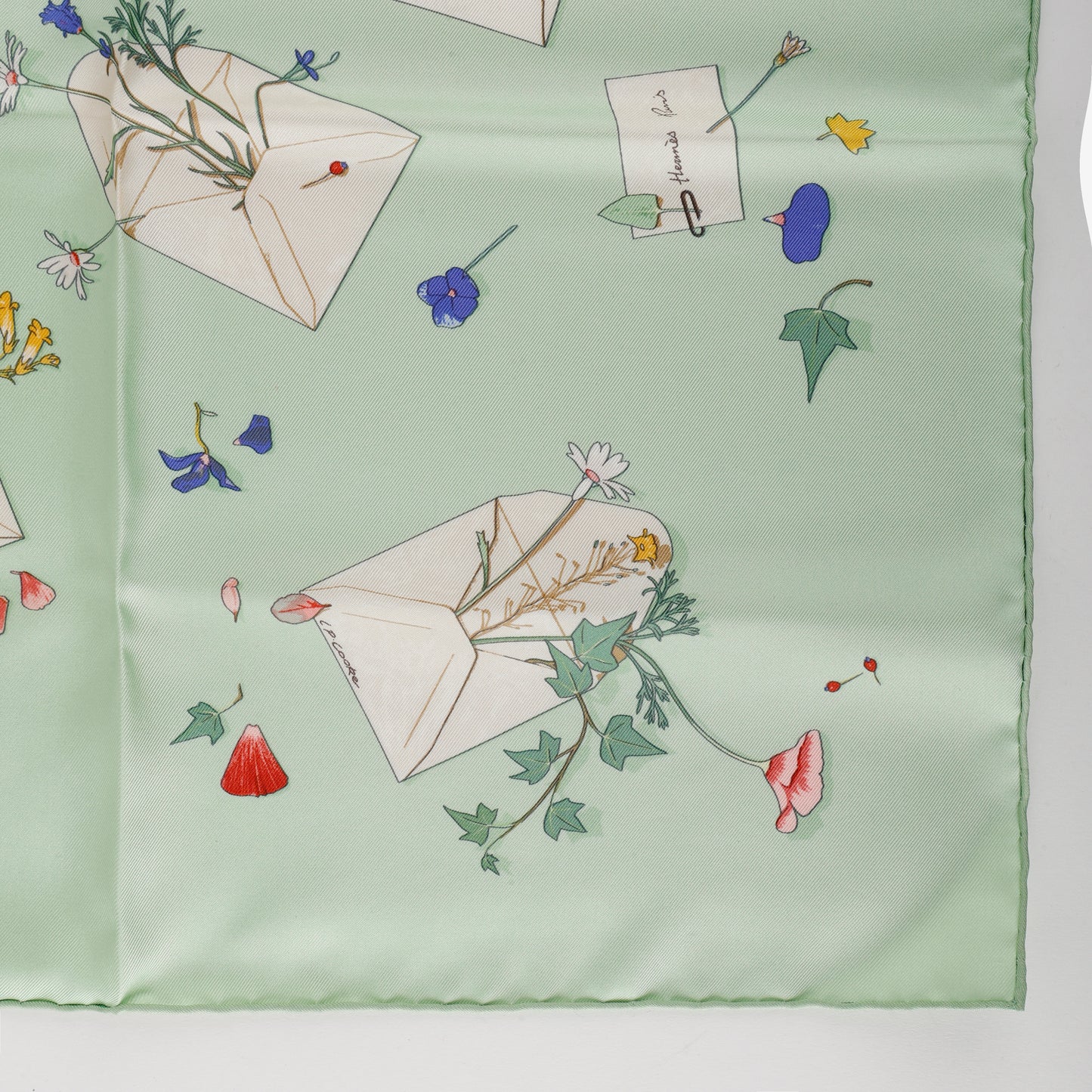 Silk Love Letters Scarf, Mint Green