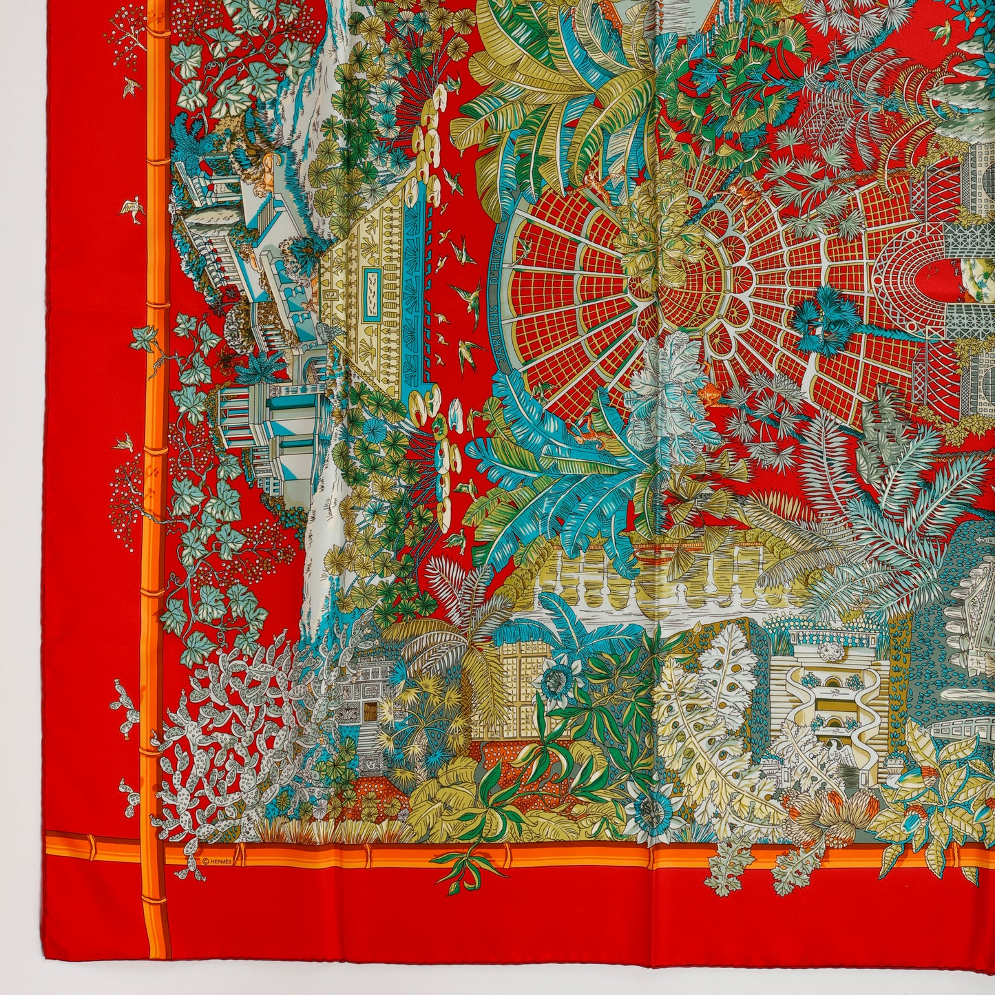 "JARDINS D'HIVER" 90cm Silk Scarf