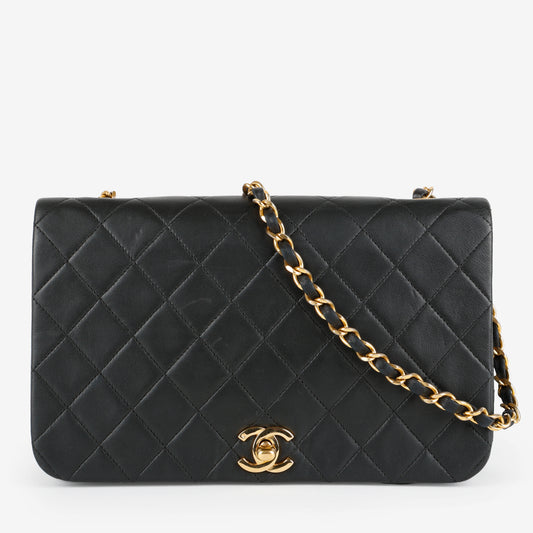 Matelasse Single Flap Chain Bag, Black Lambskin