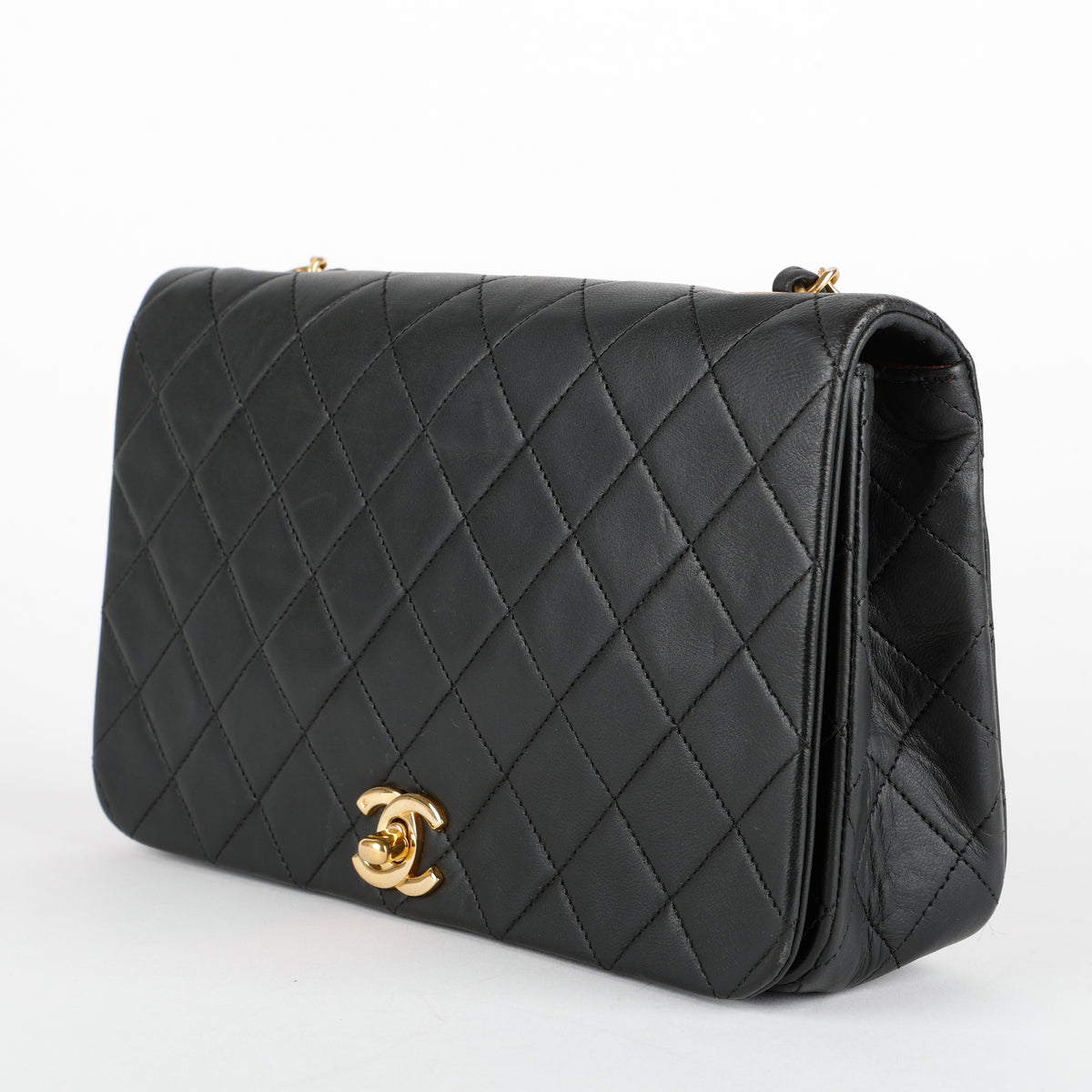 Matelasse Single Flap Chain Bag, Black Lambskin