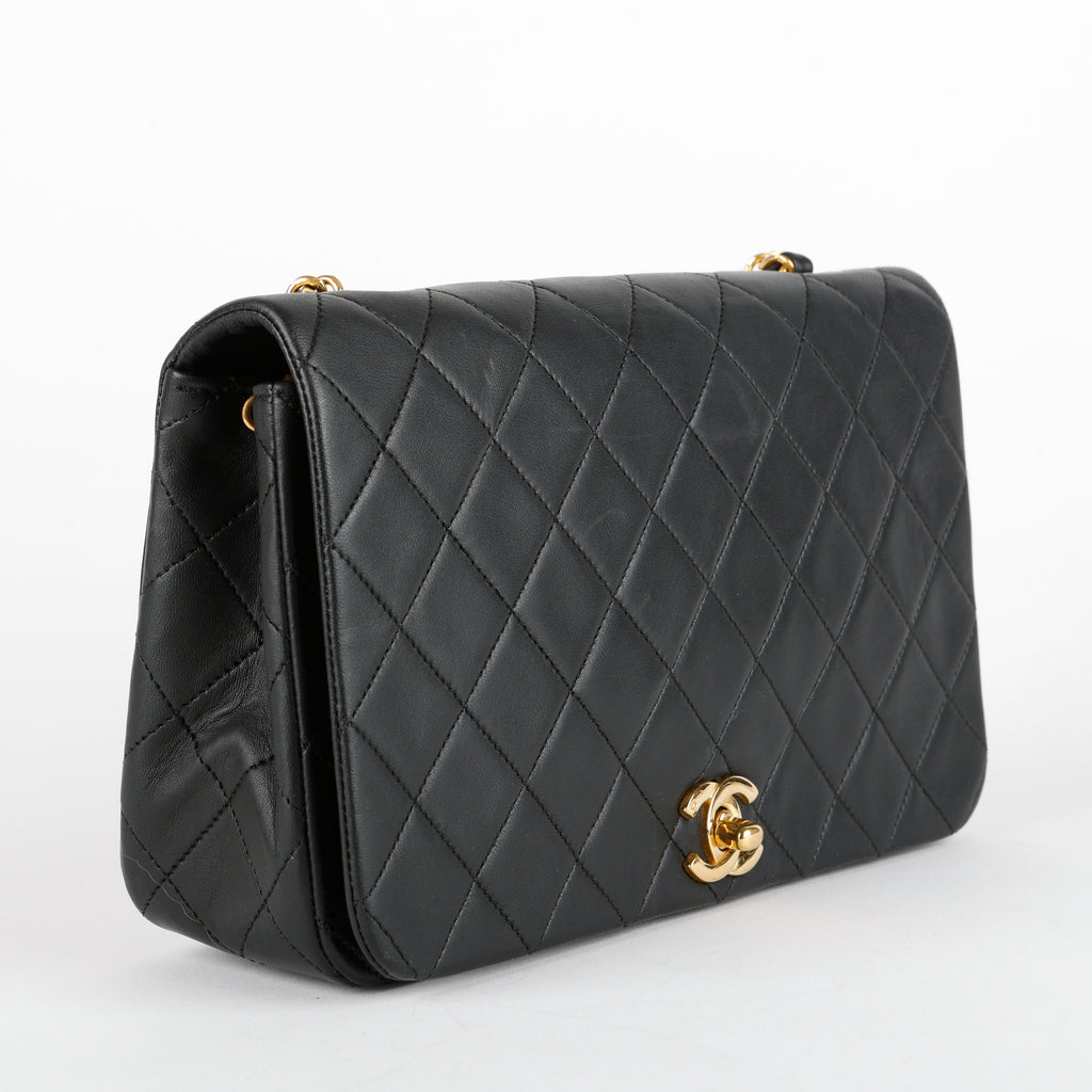 Matelasse Single Flap Chain Bag, Black Lambskin