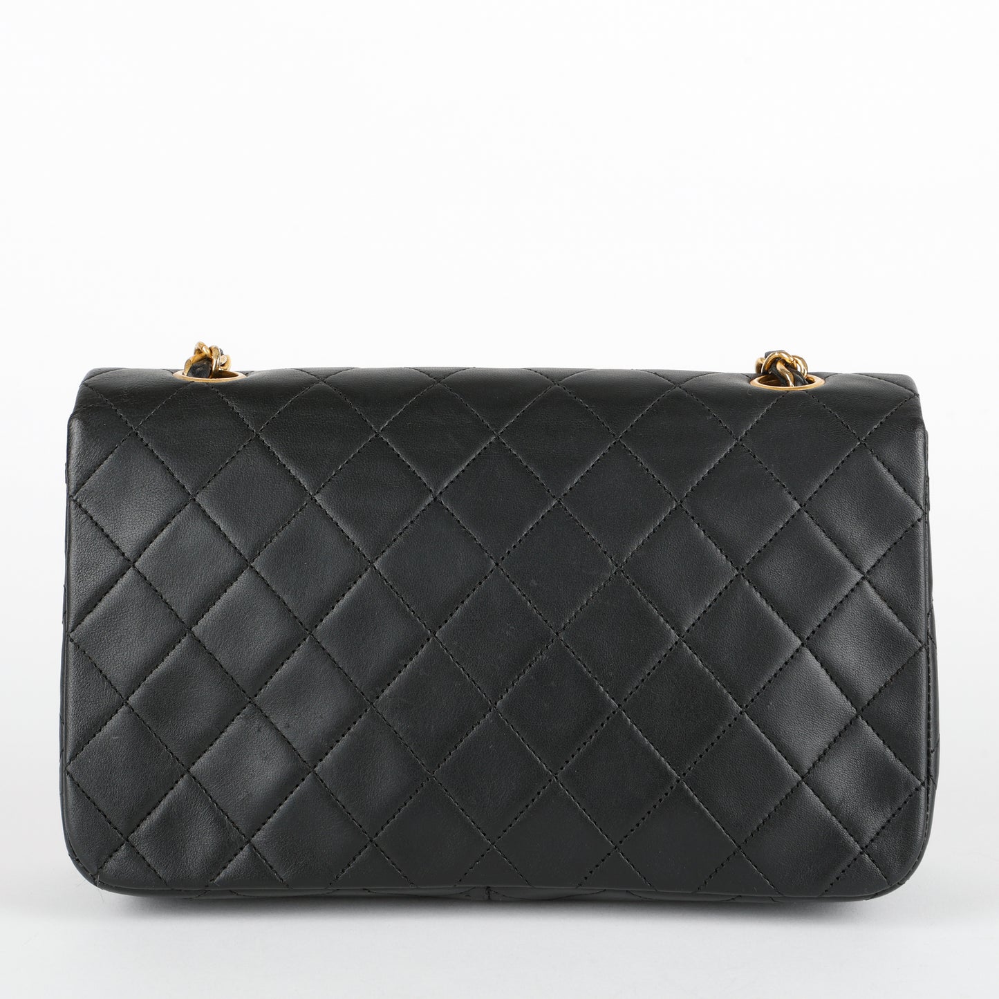 Matelasse Single Flap Chain Bag, Black Lambskin