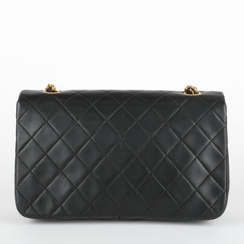Matelasse Single Flap Chain Bag, Black Lambskin
