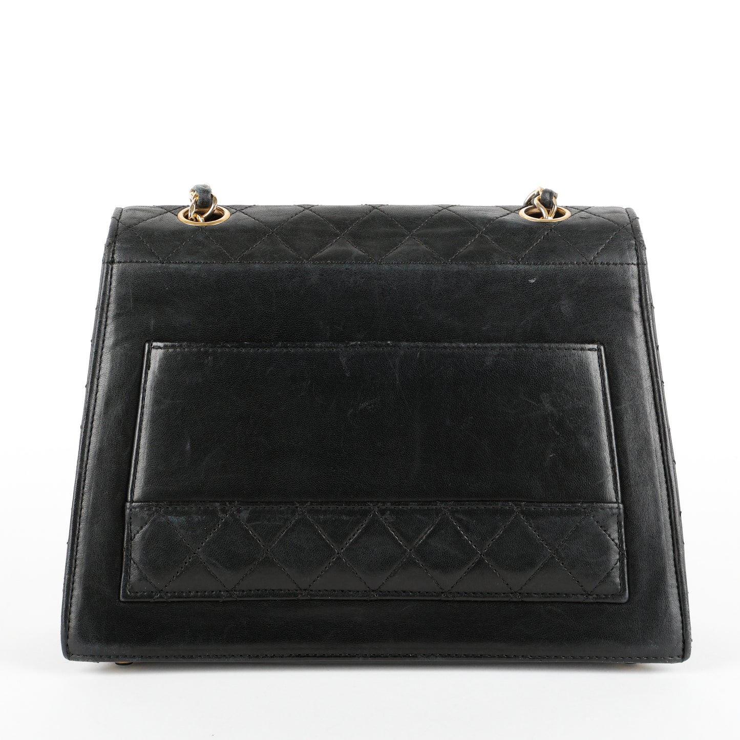 Trapezoid Flap Bag, Black Lambskin