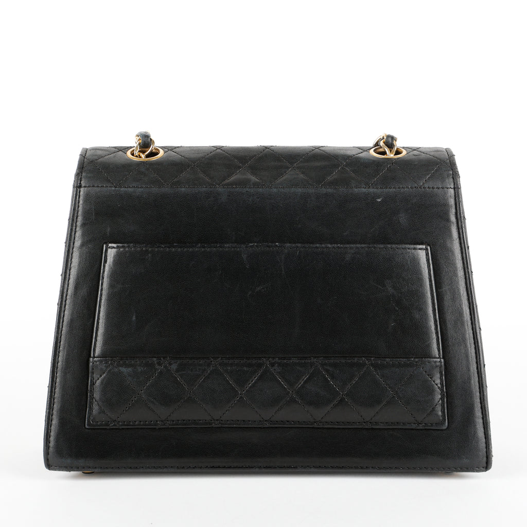 Trapezoid Flap Bag, Black Lambskin