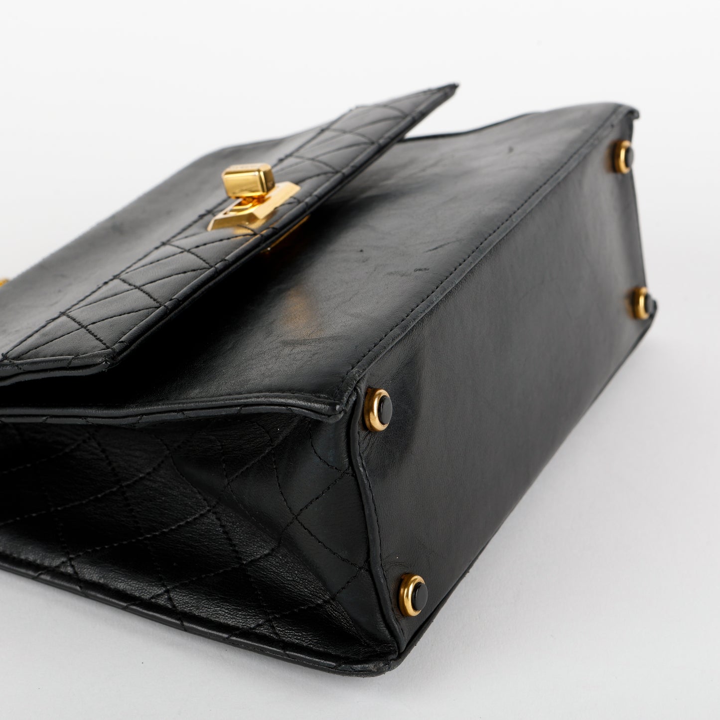 Trapezoid Flap Bag, Black Lambskin