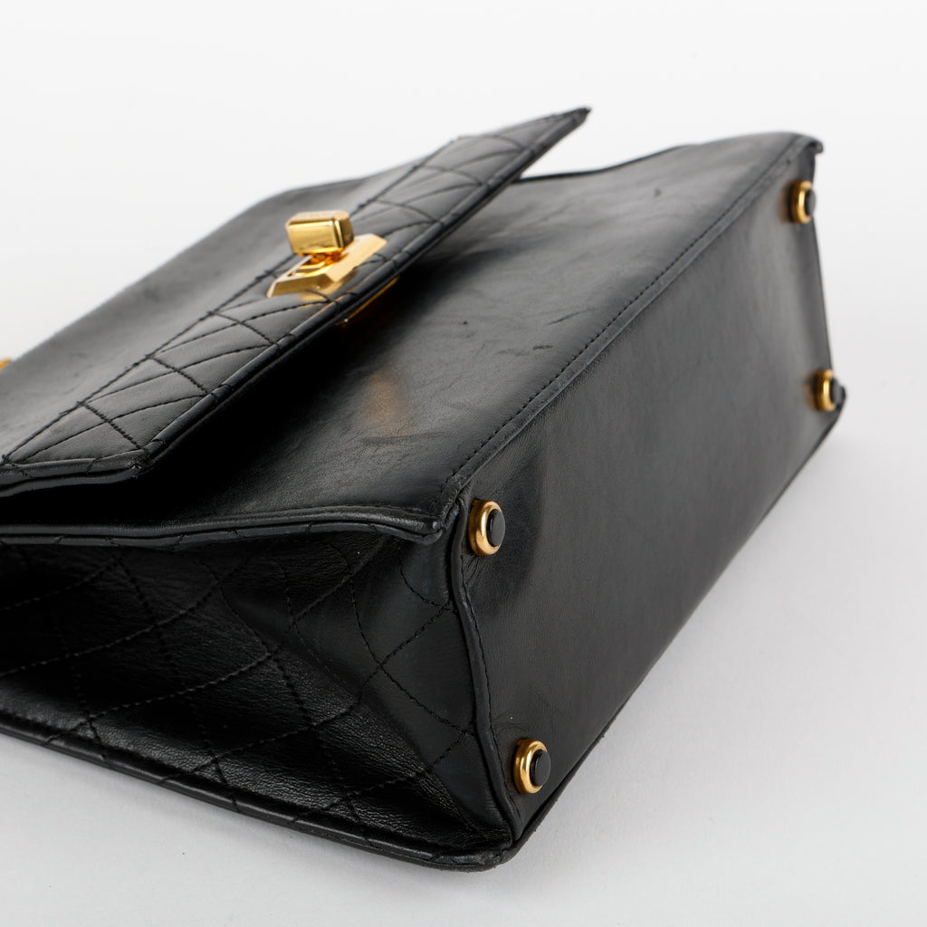 Trapezoid Flap Bag, Black Lambskin