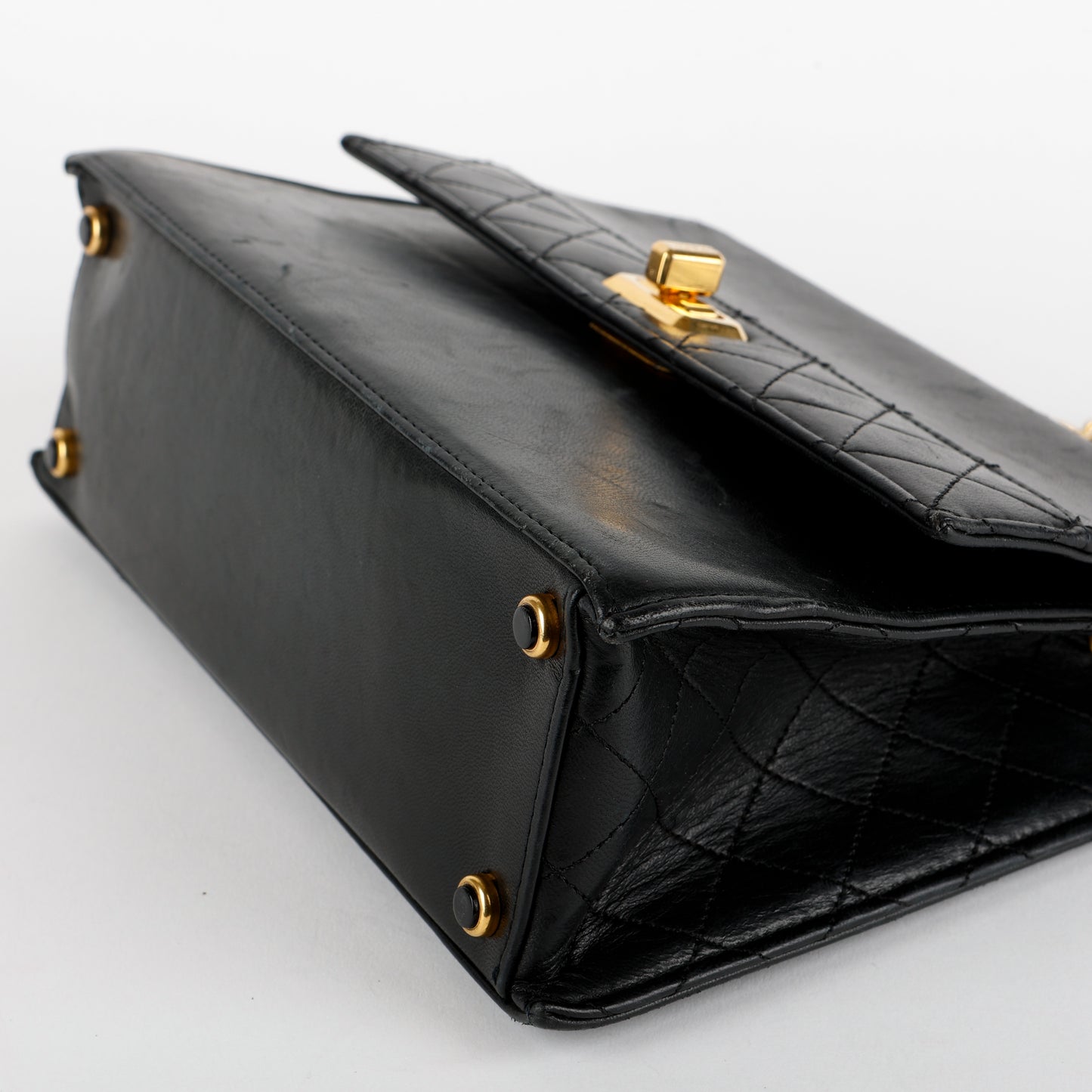 Trapezoid Flap Bag, Black Lambskin