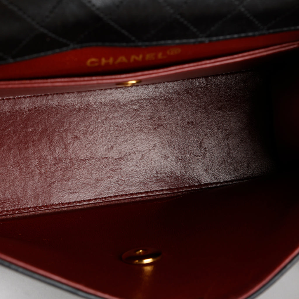 Trapezoid Flap Bag, Black Lambskin