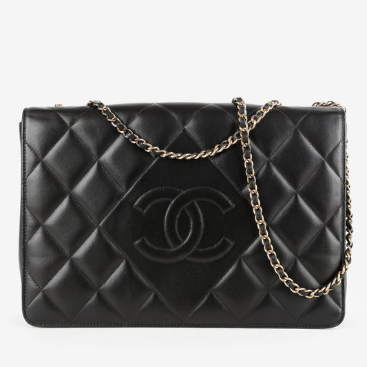 Single Flap Double Chain Bag, Black