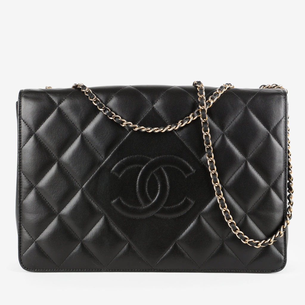 Single Flap Double Chain Bag, Black