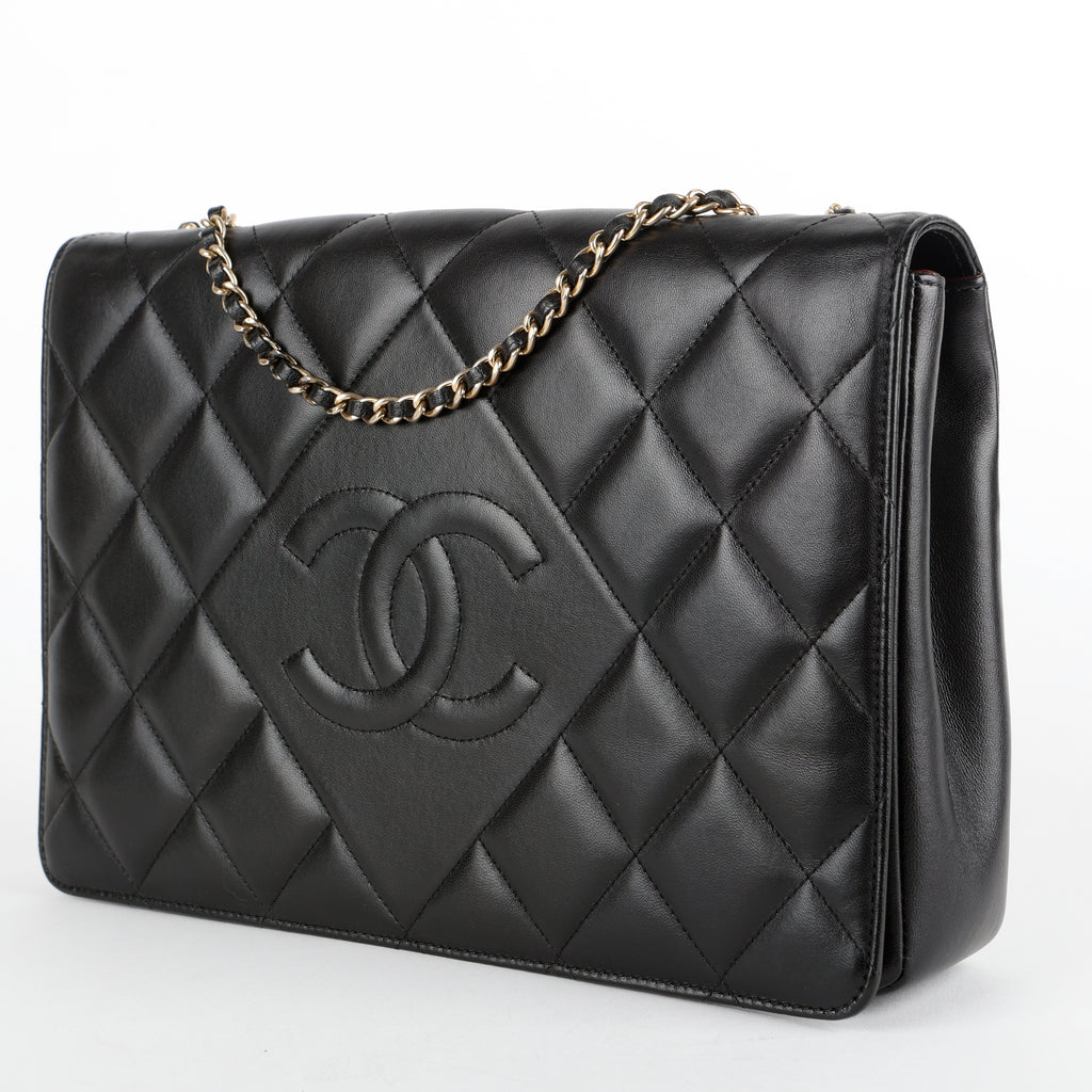 Single Flap Double Chain Bag, Black