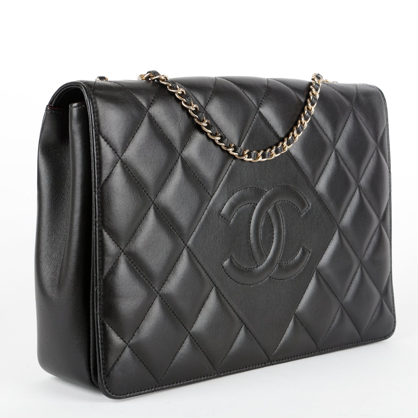 Single Flap Double Chain Bag, Black