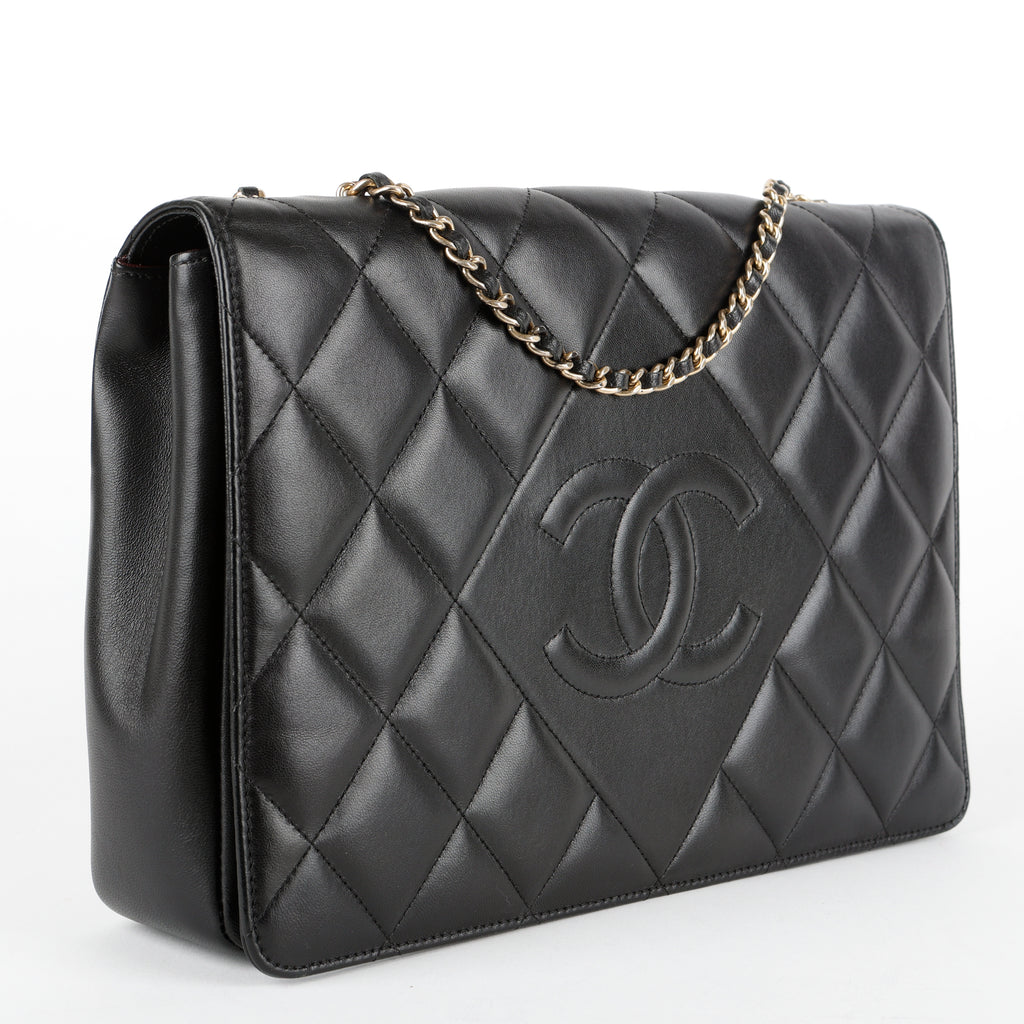 Single Flap Double Chain Bag, Black