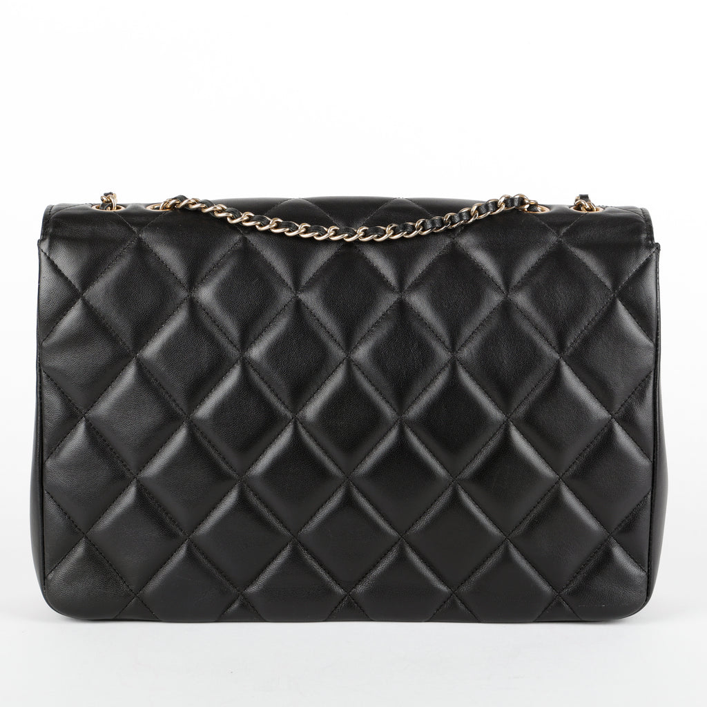 Single Flap Double Chain Bag, Black