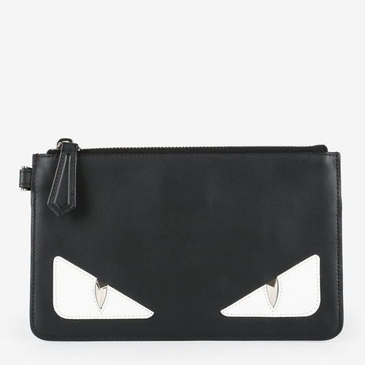Small Elite Monster Eyes Pouch, Black/White/Silver