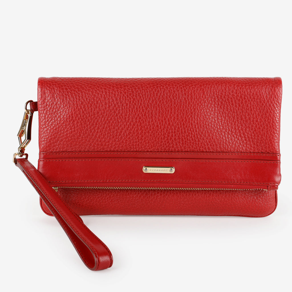 Adeline Fold Over Wristlet Clutch, Red Calfskin