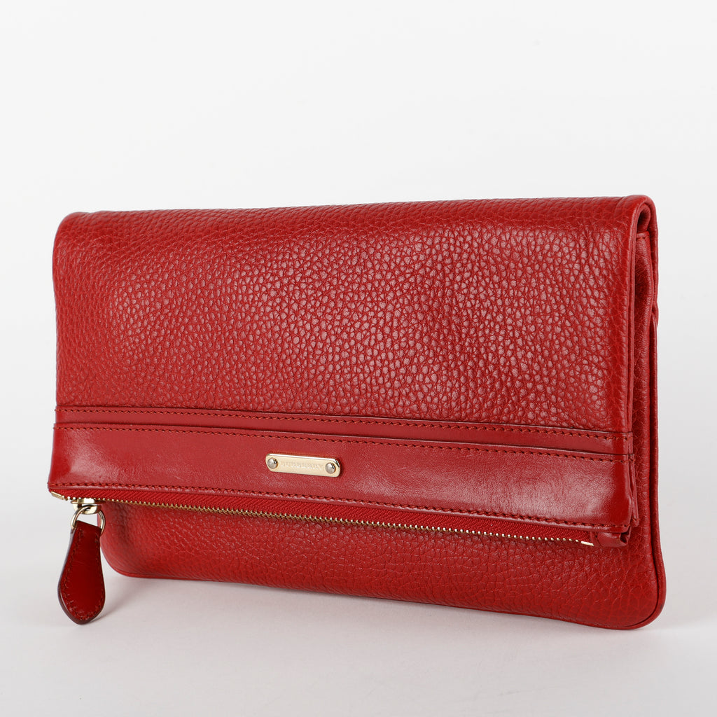 Adeline Fold Over Wristlet Clutch, Red Calfskin