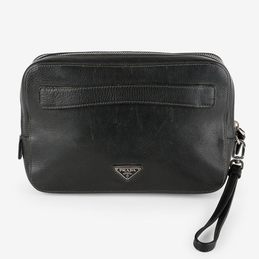 Double Pocket Travel Wristlet, Black Calfskin