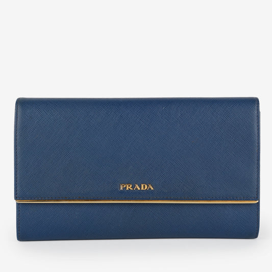 Large Metal Bar Continental Wallet, Navy