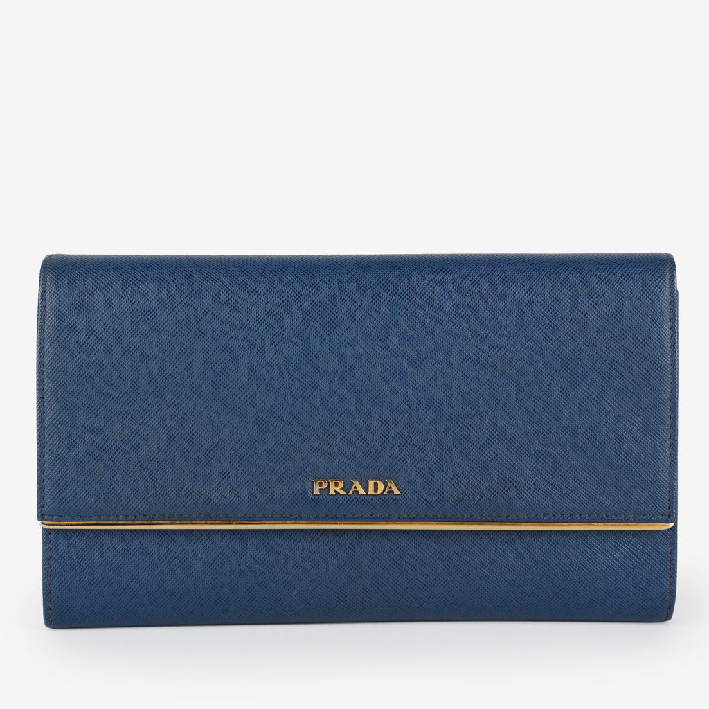 Large Metal Bar Continental Wallet, Navy