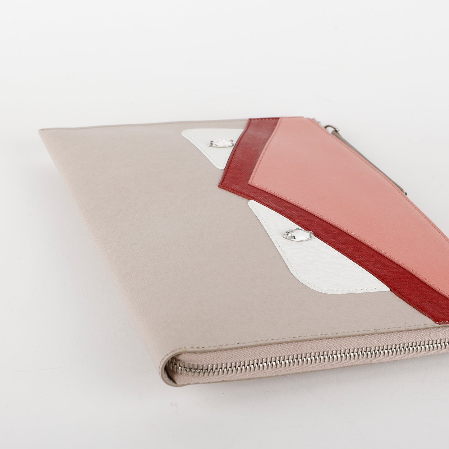 Monster Zip Pouch, Pink/Red/Taupe