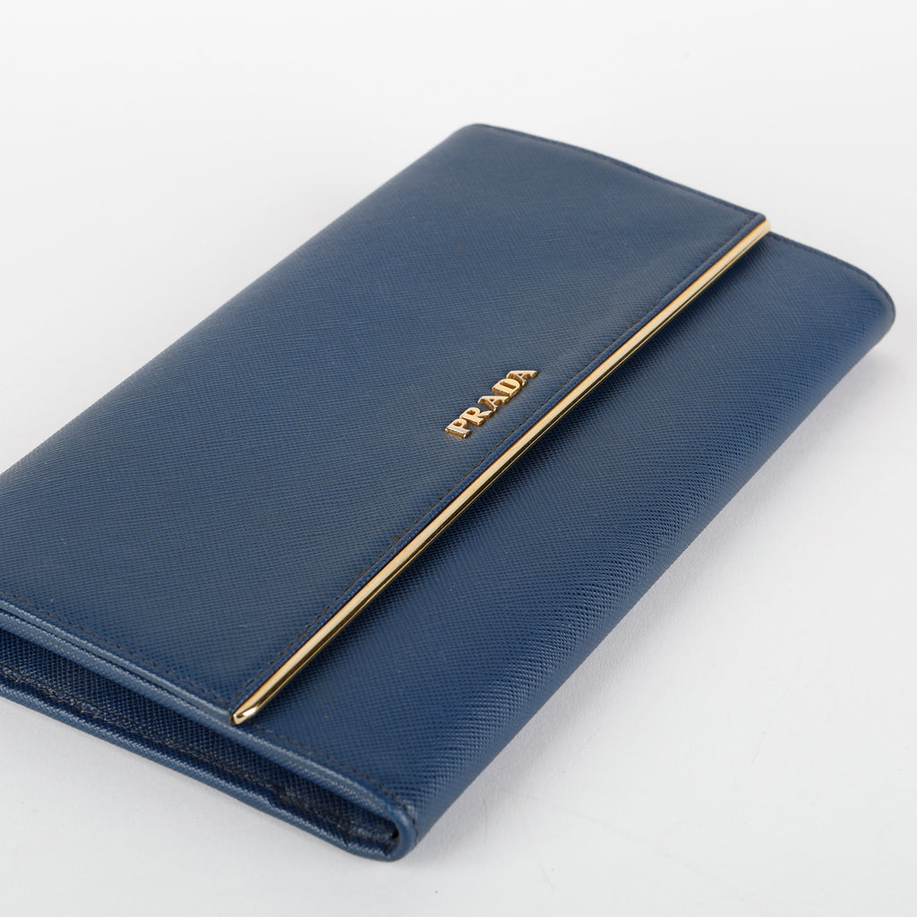 Large Metal Bar Continental Wallet, Navy