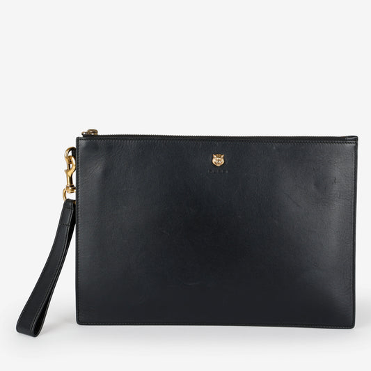 Rajah Zipped Wristlet, Black Smooth Calfskin