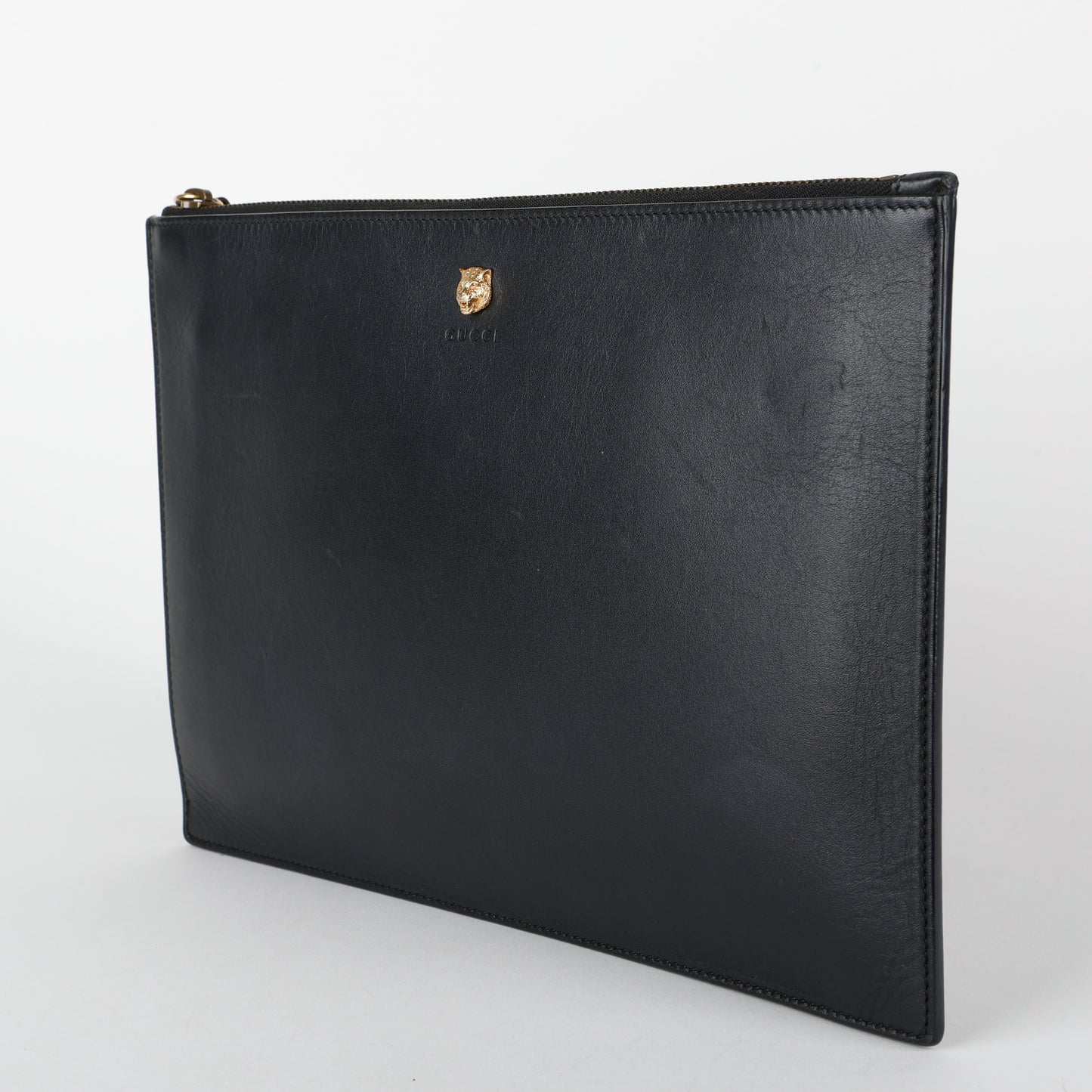 Rajah Zipped Wristlet, Black Smooth Calfskin