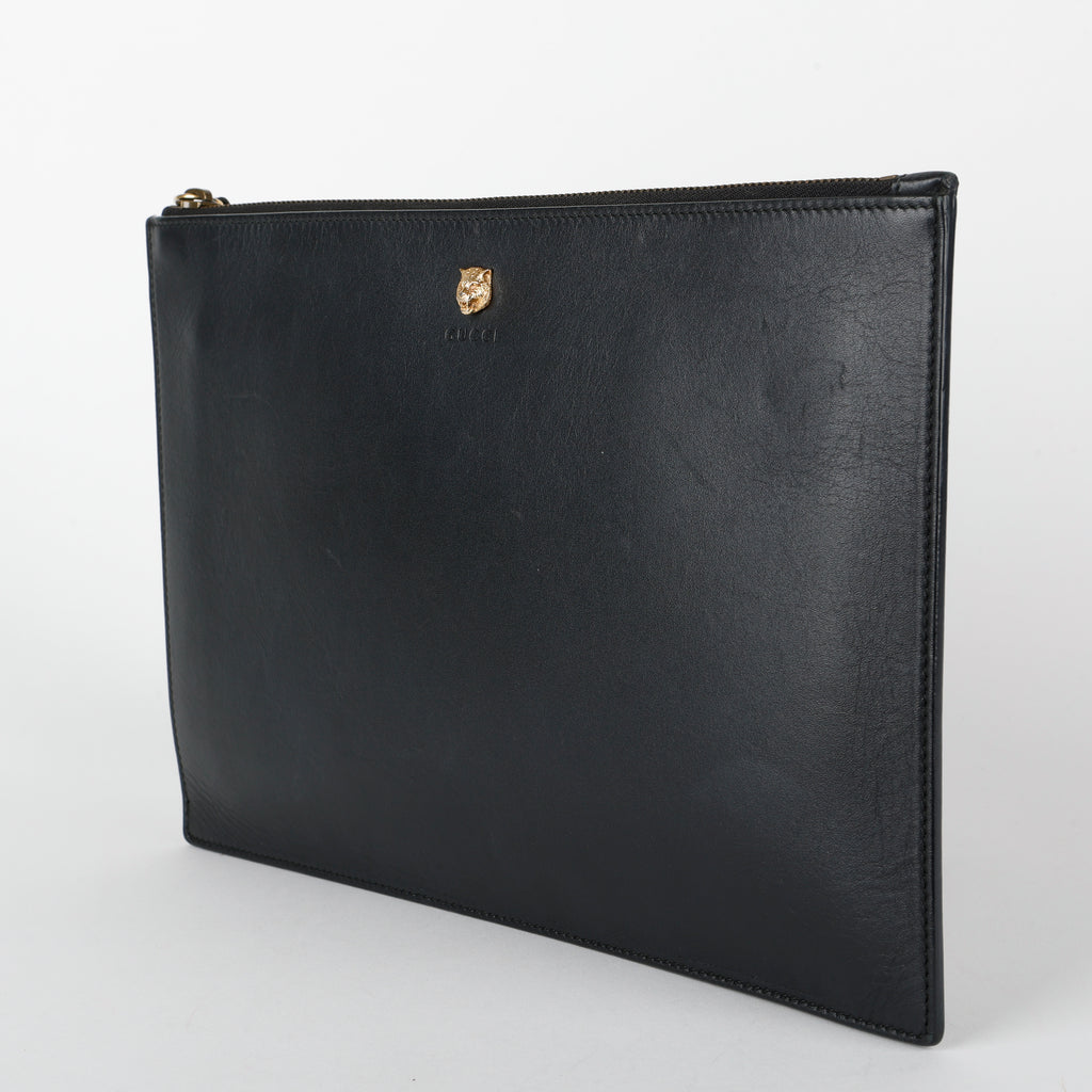 Rajah Zipped Wristlet, Black Smooth Calfskin