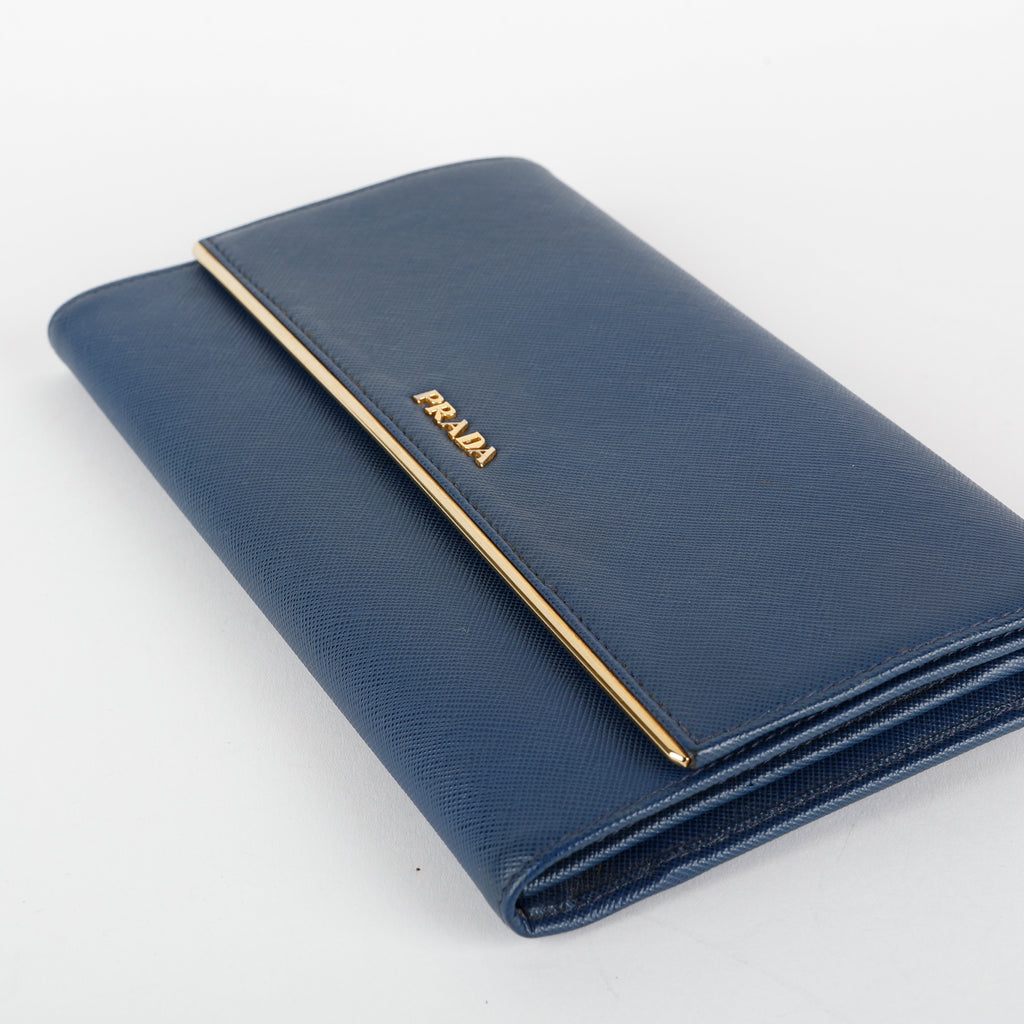 Large Metal Bar Continental Wallet, Navy