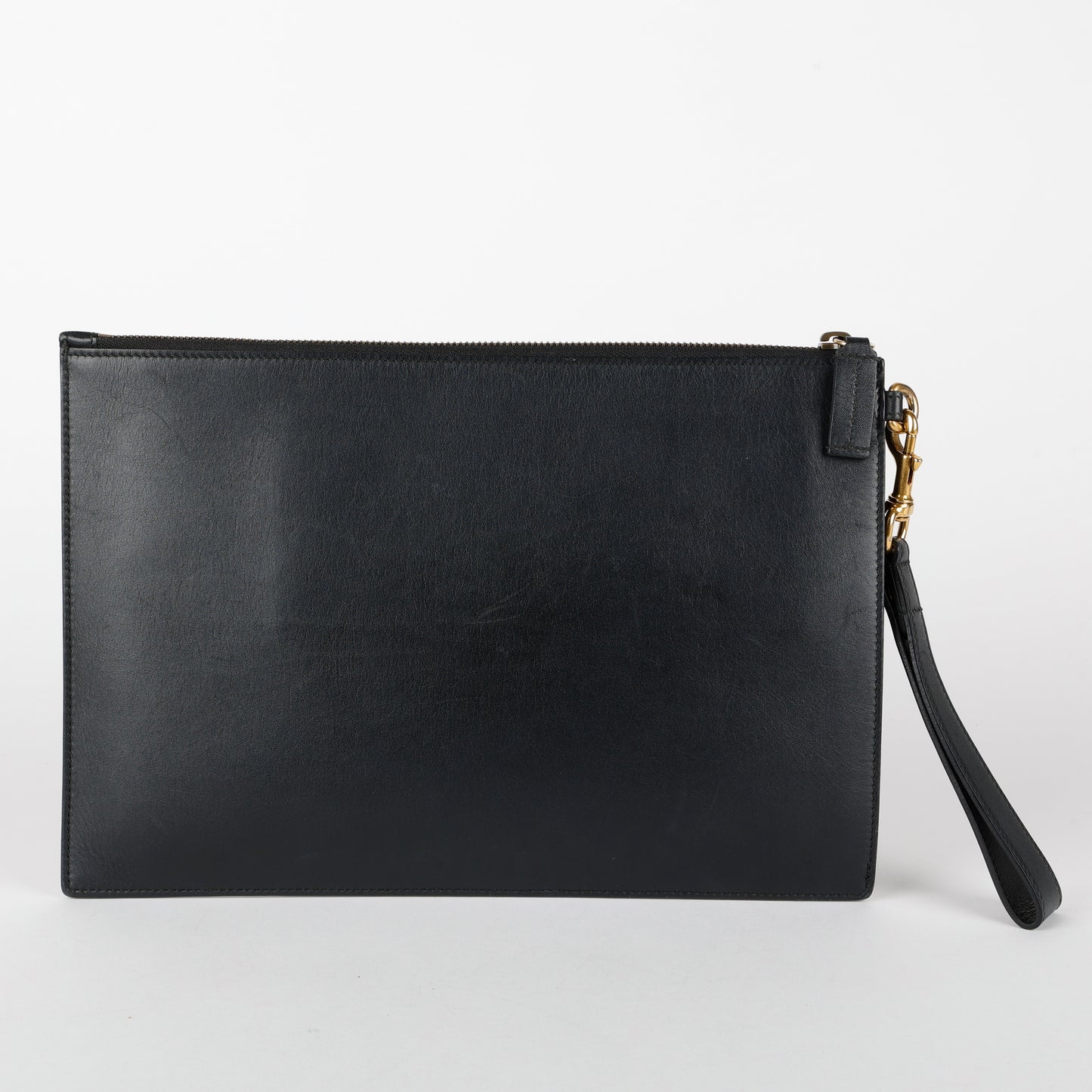 Rajah Zipped Wristlet, Black Smooth Calfskin