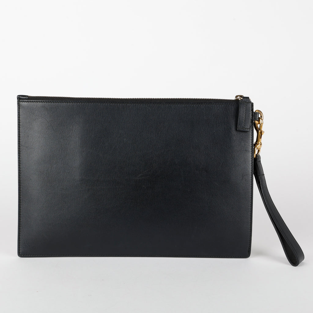 Rajah Zipped Wristlet, Black Smooth Calfskin