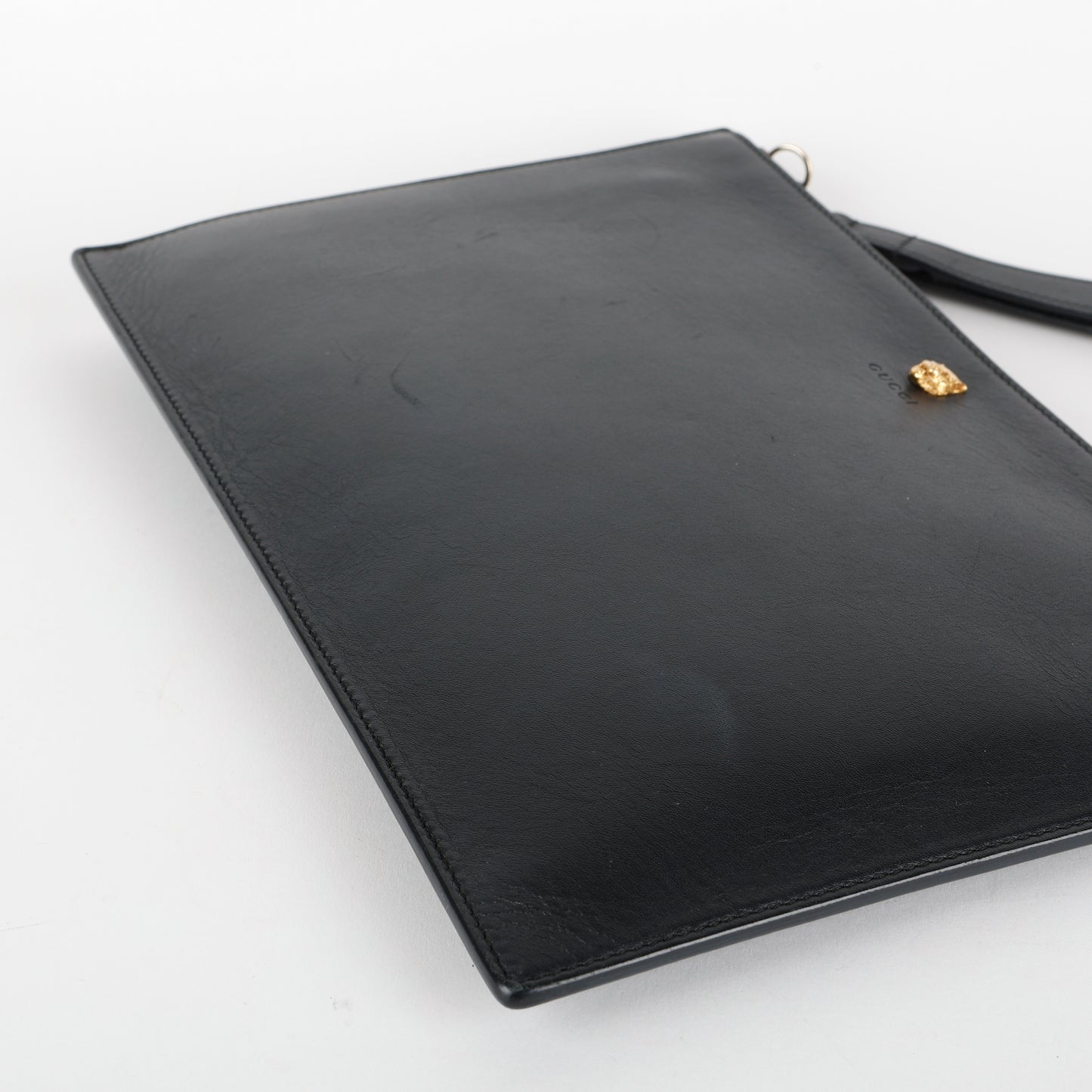 Rajah Zipped Wristlet, Black Smooth Calfskin