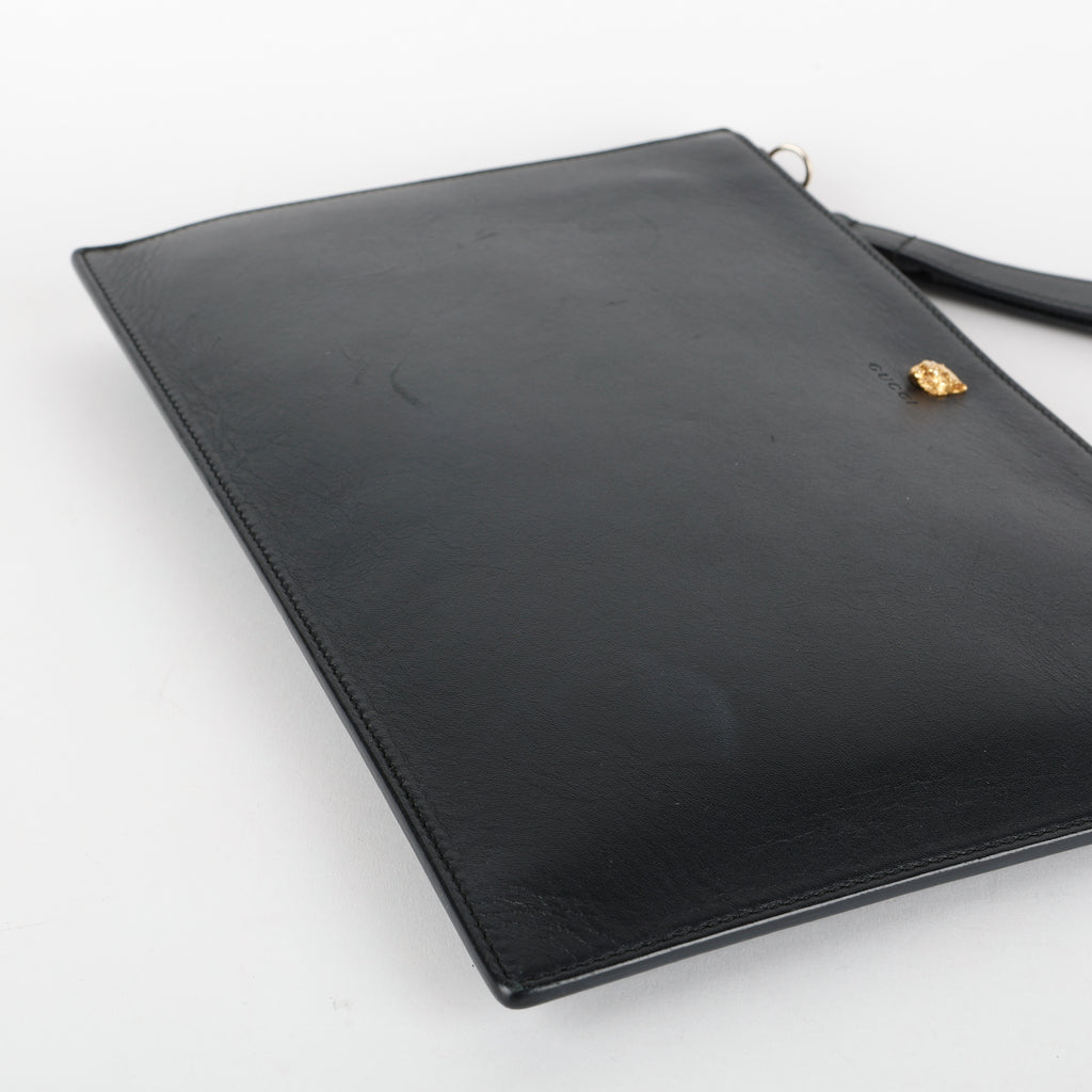 Rajah Zipped Wristlet, Black Smooth Calfskin