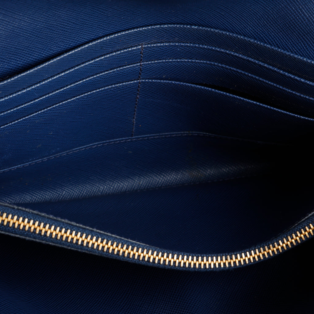 Large Metal Bar Continental Wallet, Navy