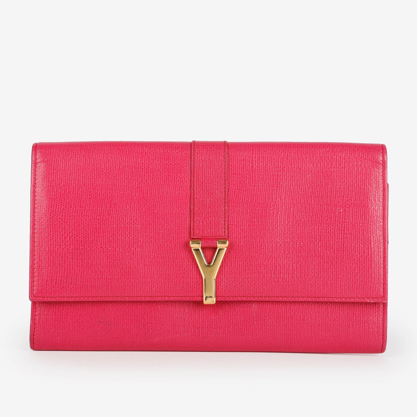 Travel Y Ligne Clutch, Fuchsia Grained Calfskin