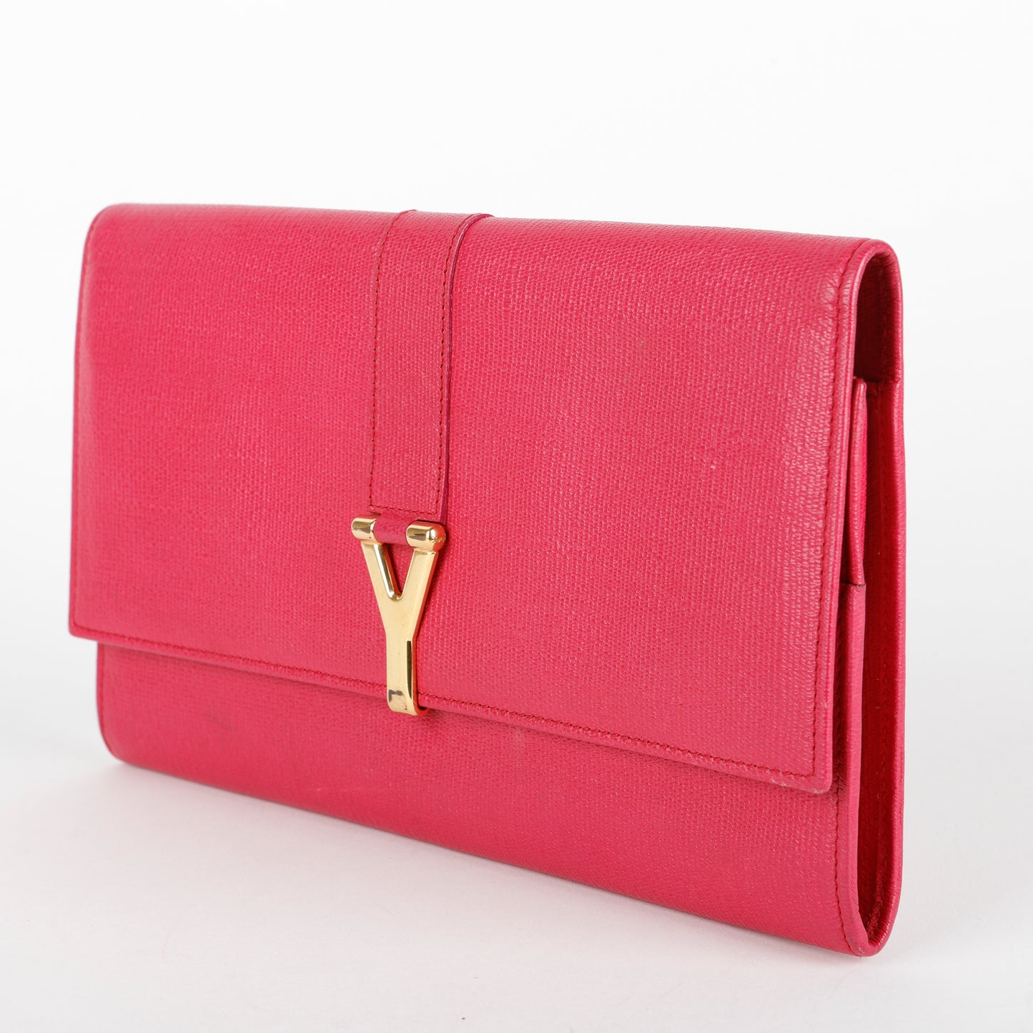 Travel Y Ligne Clutch, Fuchsia Grained Calfskin