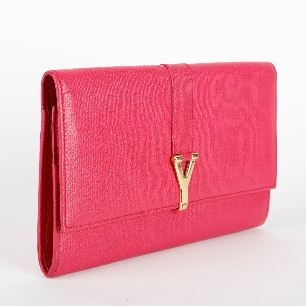 Travel Y Ligne Clutch, Fuchsia Grained Calfskin