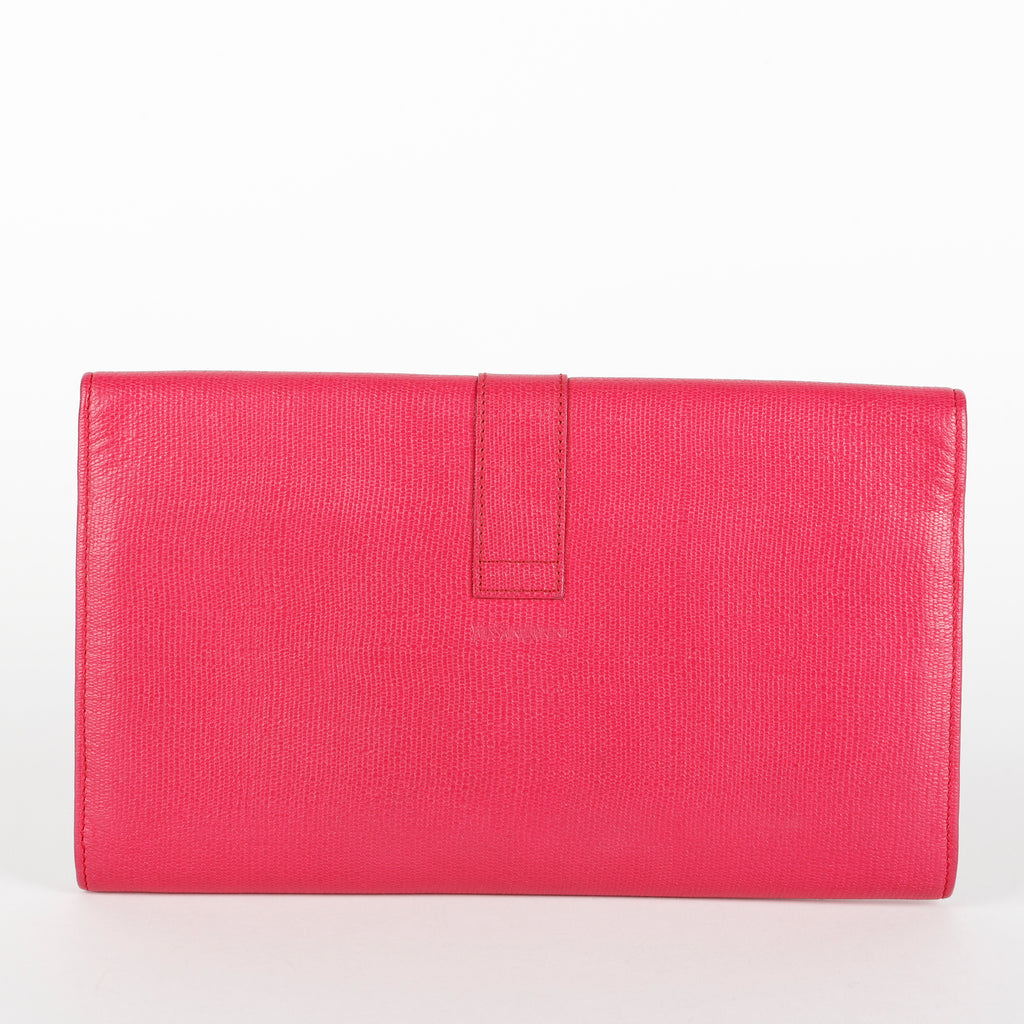 Travel Y Ligne Clutch, Fuchsia Grained Calfskin