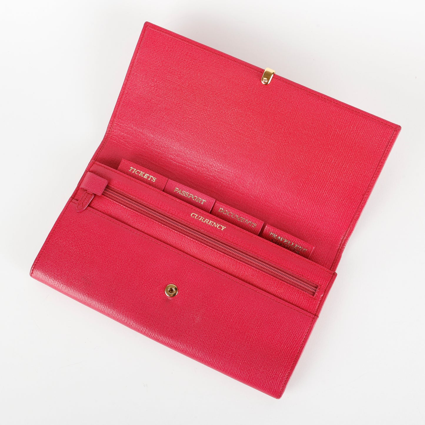 Travel Y Ligne Clutch, Fuchsia Grained Calfskin