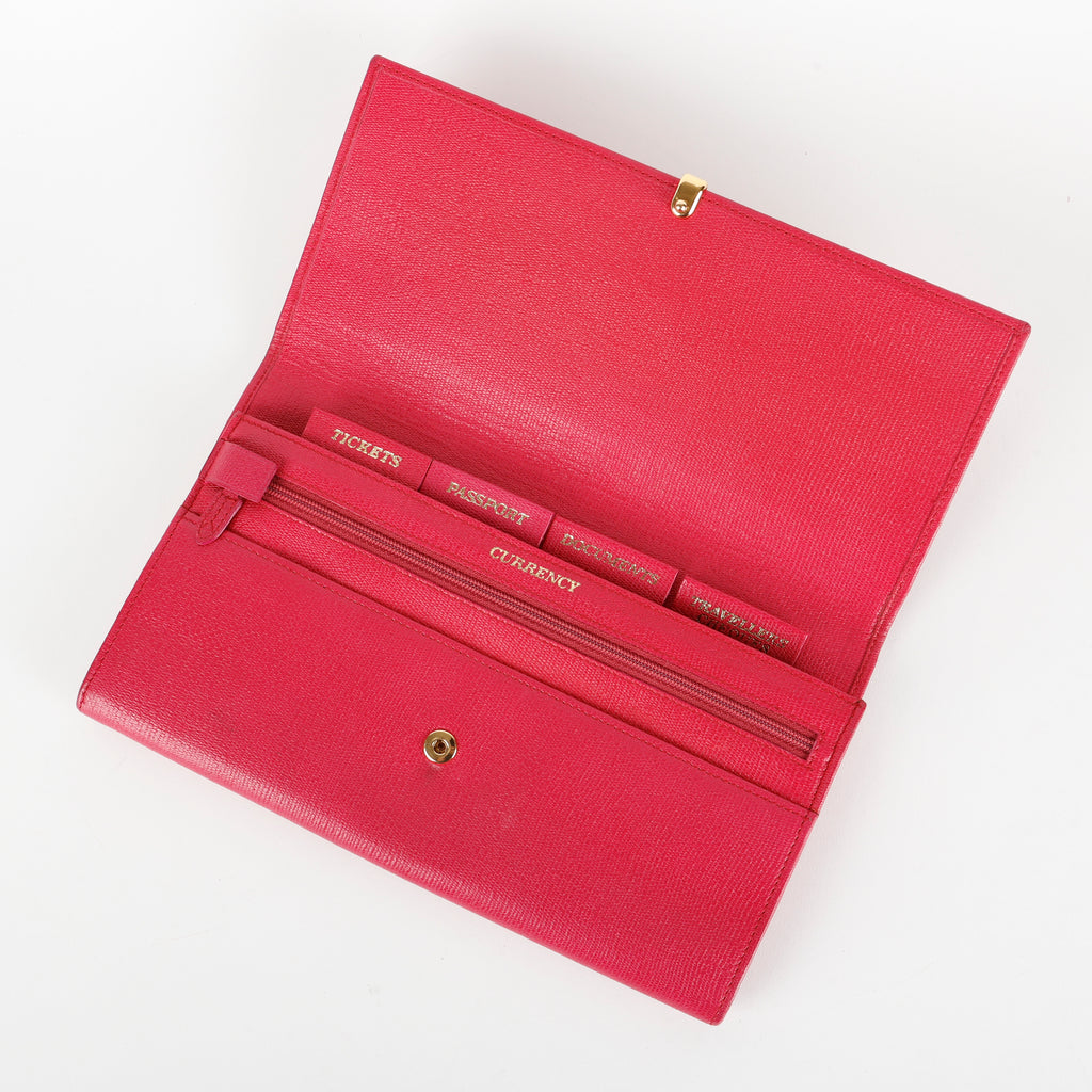 Travel Y Ligne Clutch, Fuchsia Grained Calfskin