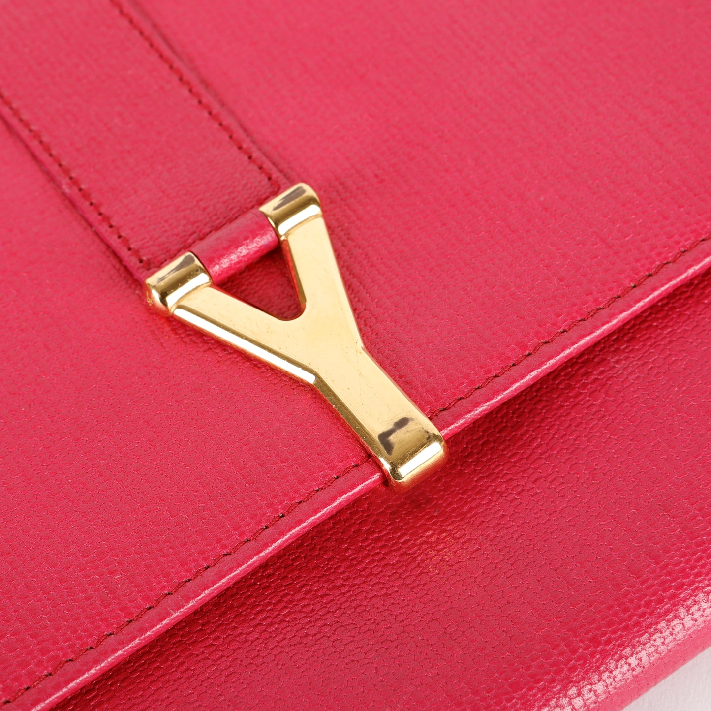 Travel Y Ligne Clutch, Fuchsia Grained Calfskin