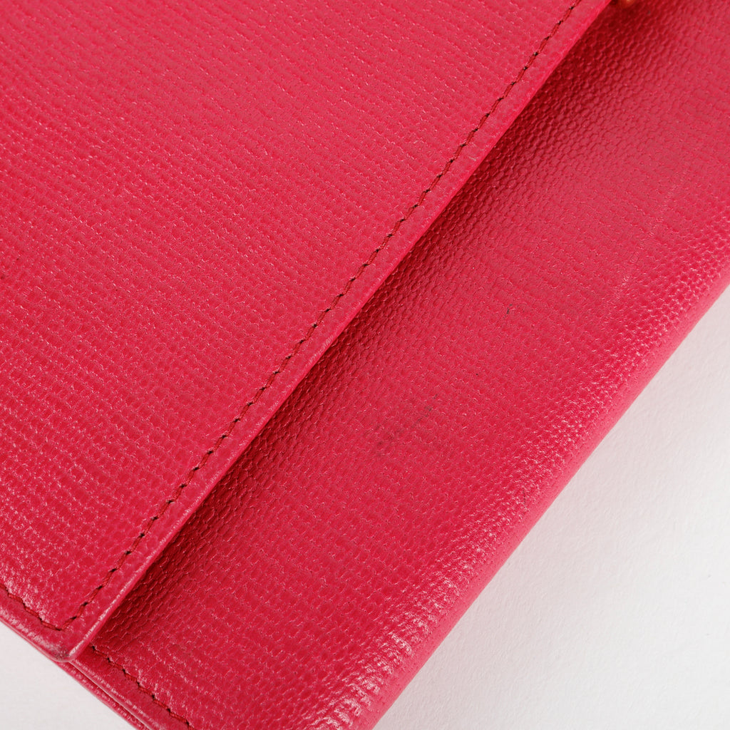 Travel Y Ligne Clutch, Fuchsia Grained Calfskin