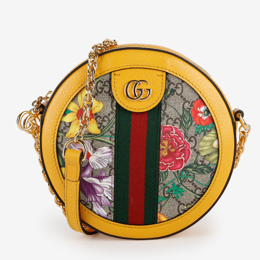 Mini Ophidia Round Shoulder Bag, Flora Web/Yellow