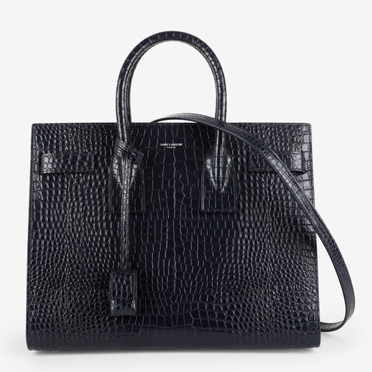 Small Sac De Jour Croc Embossed, Navy