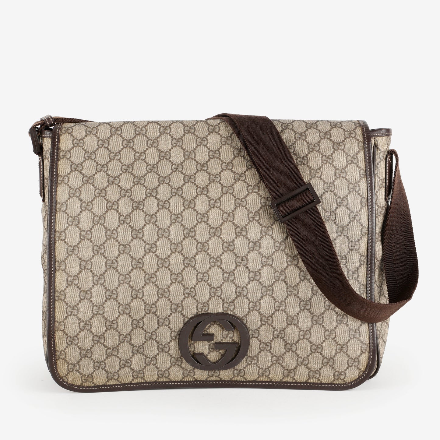 Large Supreme Interlocking G Messenger Bag, Canvas/Brown
