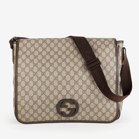 Large Supreme Interlocking G Messenger Bag, Canvas/Brown